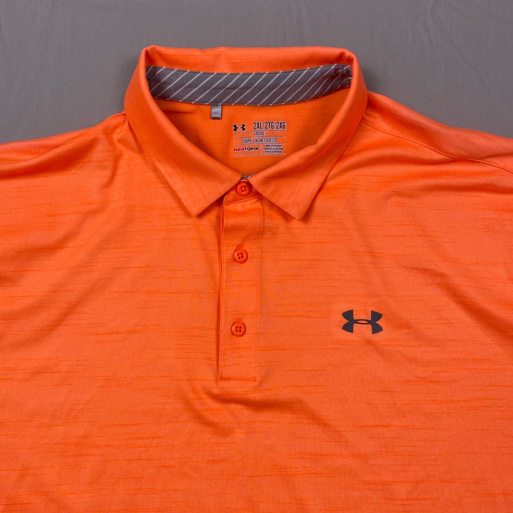 Under Armour‎ HeatGear Loose Polo Shirt Mens 2XL Orange Stretch Performance Golf